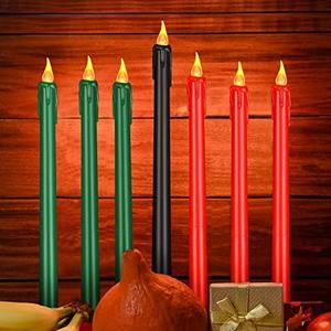 7 Pcs Kwanzaa Candle Set Flameless Mishumaa Saba 11'' LED Candles for Happy Kwanzaa Decor Green Red Black Taper Candles Battery Operated Advent Candle for Kwanzaa Kinara Set Wreath Dinner Church Home, Set of 2