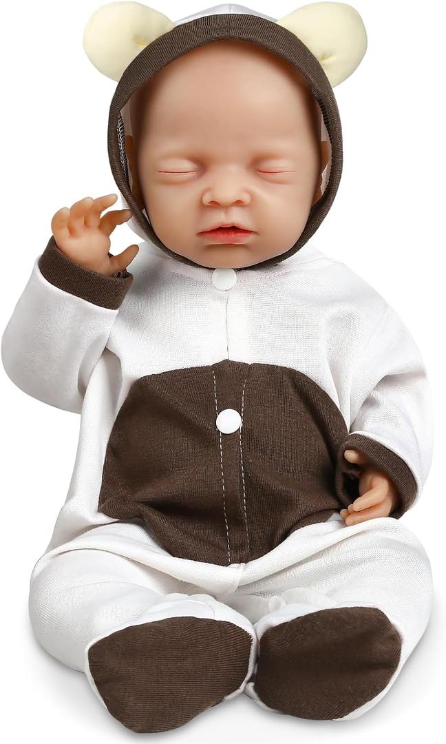 Vollence 18 inch Eye Closed Full Silicone Baby Doll,Not Vinyl Dolls,Sleeping Lifelike Reborn Baby Doll,Realistic Newborn Real Baby Doll - Girl