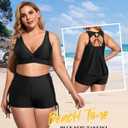 Holipick Plus Size Tankini Swimsuit Women Three Piece (Blue)