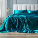Bedsure Satin Sheets Full - Similar to Silk Sheets, Silky Bedsheet, Luxury & Ultra Soft, Non-Fading & Wrinkle Free, Good for Hair & Skin, Gifts for Women, 4 Pieces, Teal