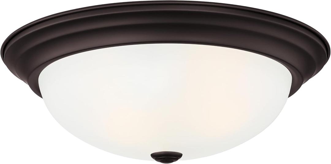 DESIGNERS FOUNTAIN Reedley 2-Lights Flush Mount Ceiling Light, 11 Inch Lighting Fixture for Kitchen, Bedroom, Bathroom, and Hallway, Oil Rubbed Bronze with Etched Glass, 1257S-ORB-W