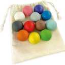 Ulanik Small Wooden Balls for Sorting Toddler Montessori Toys for 3 Year Old + Kids Preschool Wooden Matching Games for Learning Color Sorting and Counting - 12 pcs