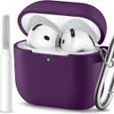 for Airpods 4th Generation Case Cover(2024),Soft Silicone Protective Case for AirPods 4 Case with Keychain & Care Accessory,Compatible with Apple Airpods 4 for Women,MenPurple