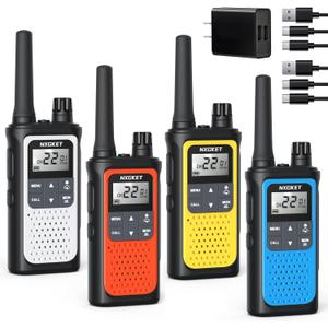 Walkie Talkies for Adults Long Rang NOAA Weather Alerts, Rechargeable Walkie Talkies 2 Way Radio 22 FRS Channel with 1800mAh Li-ion Battery Charger USB-C Cable Outdoor Cruises Camping, 4 Pack (Orange & Yellow & White & Blue)