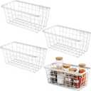 LeleCAT White Hanging Kitchen Baskets For Storage Adhesive Sturdy Small Wire Storage Baskets No Drilling Wall Mounted Kitchen Food Pantry Bathroom Shelf Storage, 4 PACK, White