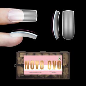 Slightly Curved Square Nail Tip Medium Length, Extra Thick Natural Hawk Curve Eagle Claw False Nails Press on, Full Cover Soft Gel Extension Fake Nail Acrylic French Tip x 15 Size 360 pc