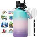 Swigina [2-IN-1 LID] 64 oz Insulated Water Bottle with Silicone Boot (48hrs Cold/24hrs Hot) - DIY Stickers, Leakproof, BPA Free, Half Gallon (Hydrangea)