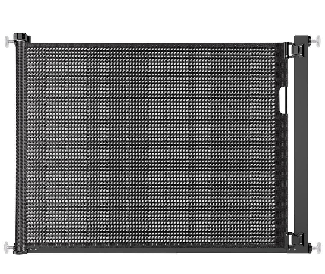 Malier Retractable Dog Gate, 29-42" No Drilling Pressure Mounted Mesh Dog Gate for Indoor, Extra Wide Metal Frame Pet Gate Walk Through Safety Black for Stairs, Doorways (Black, 29 x 42 Inch)