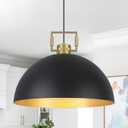 16" Farmhouse Pendant Light Fixture for Kitchen Island Black and Gold Large Dome Chandelier Light Modern Industrial Pendant Light Fixtures for Kitchen Island, Hallway, Dining Room, Bedroom