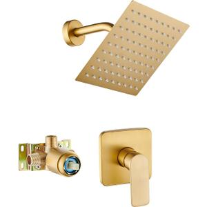 Brushed Gold Shower Faucet Single Function Trim Kit with Rough-in Valve Set Bath Rainfall Shower System 8inch Square Stainless Steel Metal Shower Head