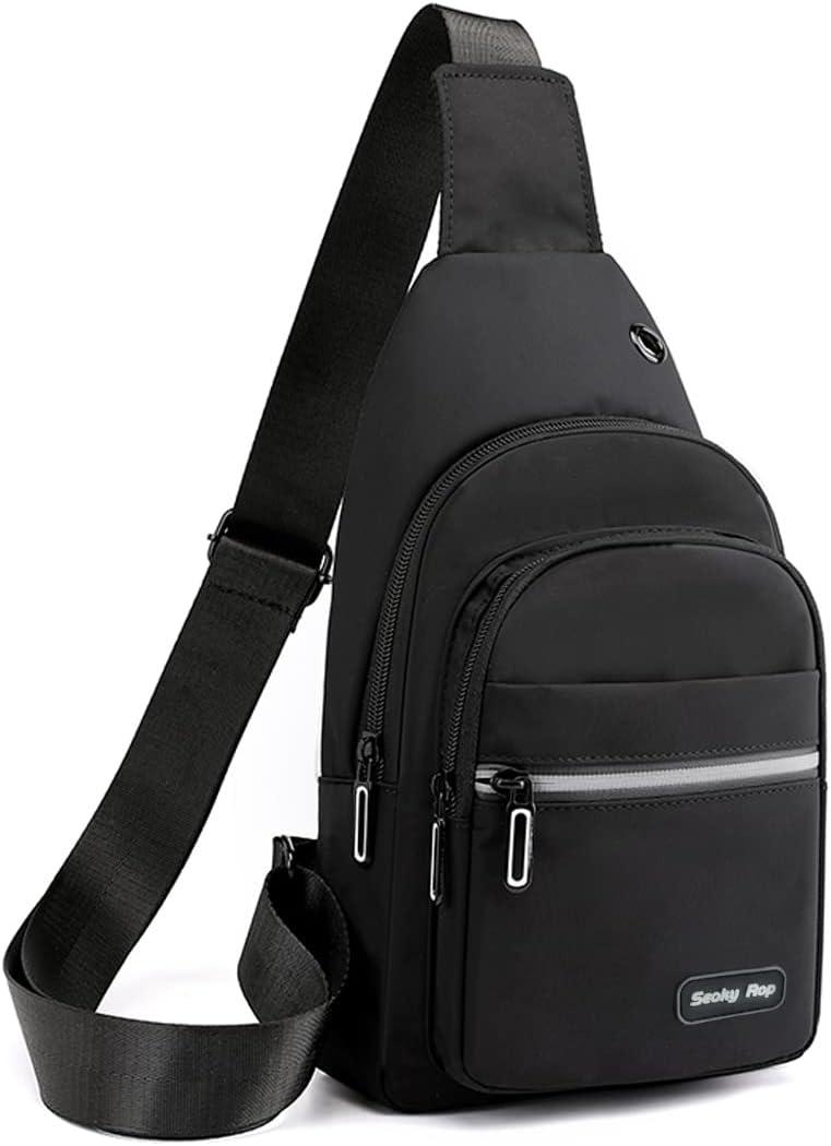 Seoky Rop Sling Bag Crossbody Backpack for Men Women Small Chest Shoulder Bag for Travel Hiking Daypack Black