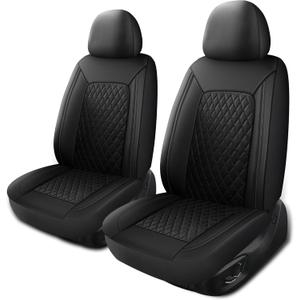 HChengkikz Car Seat Cover, Breathable and Waterproof Leather Seat Covers, Luxury PU Universal Fit Automotive Airbag Compatible for Cars Sedans SUV and Trucks (2 Pieces, Front Seat, Black, N1)