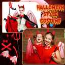 Ramede 5 Pcs Halloween Devil Costume Set Includes Devil Wings Trident Prop Bow Tie Tail Demon Horn Headband Accessories for Women Men Cosplay Carnival Themed Party Supplies, Red