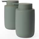INGOFIN Ceramic Lotion Soap Dispenser Set, 2 Pack (12 oz) Bathroom Hand Soap Dispenser with Pump, Liquid Hand and Dish Soap Dispenser Set, 8 Pcs Clear Stickers, for Kitchen Bathroom-Matte Green