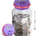 Large Piggy Bank for Adults Kids, Vcertcpl Digital Coin Counting Bank with LCD Counter, 1.8L Capacity Coin Bank Money Jar for Adults, Designed for All US Coins (Purple), Best By Jan 15, 2026