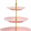3 Tier Cupcake Stand Ceramic Cake Stand Wedding Dessert Tower, Tiered Serving Tray for Tea Party Afternoon Display Platter (Gold & Pink)