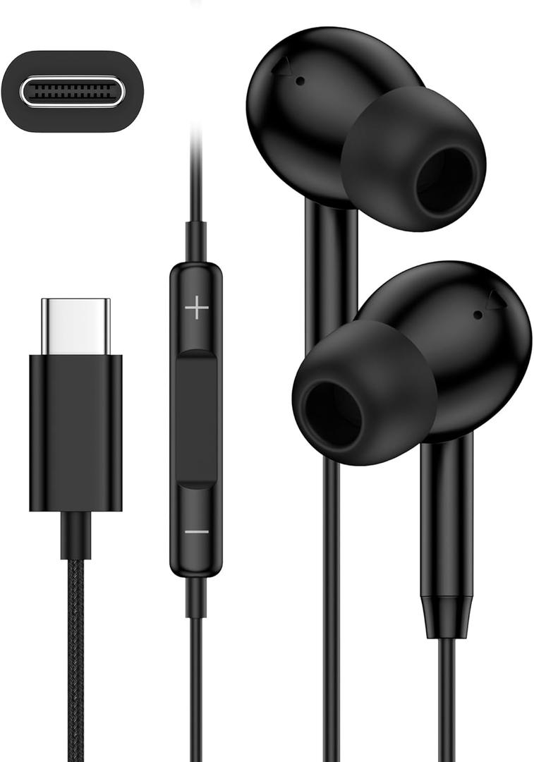 USB C Wired Earbuds iPhone Headphones for Samsung Galaxy S26 Ultra S25 S24, Apple Ear buds Usbc Earphones Usb-C With Mic Type C Corded Earpods iPhone 17e 17 Pro Max 17pro 16e 16 15 Plus Air Pods iPods, Black