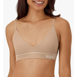 Hanes Women's Originals Seamless Triangle Rib Bralette, Soft Ribbed Bra, Comfortflex Fit, Size M