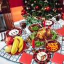 Layhit 480 Pcs Christmas Party Supplies Christmas Disposable Black and Red Plaid Plates, 9 Inch 7 Inch Snowman Gingerbread Tree Gnome Round Plates Napkins and Forks for Birthday Party