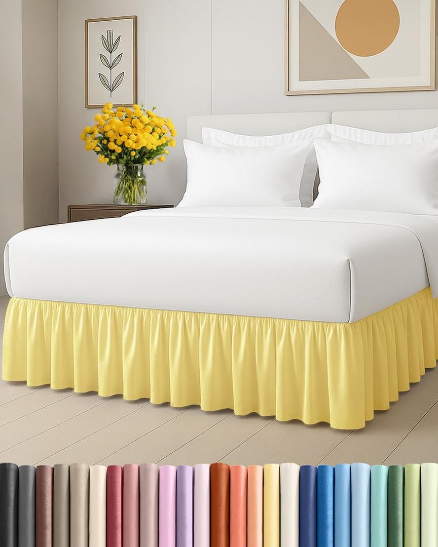Bedskirt Queen Size Ruffle - 12 inch Drop Dust Ruffle Bed Skirt with Platform - Ultra-Soft, Easy Fit, Premium Hotel Quality - Wrinkle, Fade & Shrink Resistant - For Women, Men, Kids and Teens - Yellow