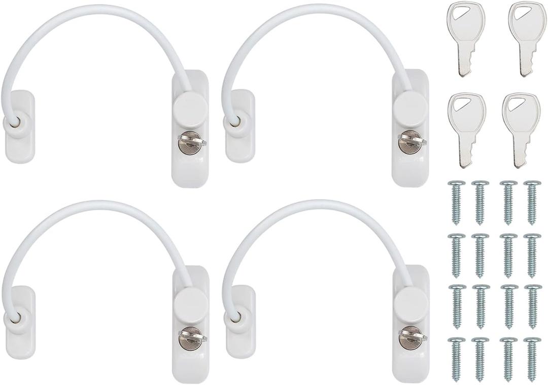 Kamtop 4 PCS Window Restrictor Locks, Lockable Window & Door Limiters with Keys, Child-Friendly Casement Window Lock, Window Opening Control Guard for Improved Child Protection (White)