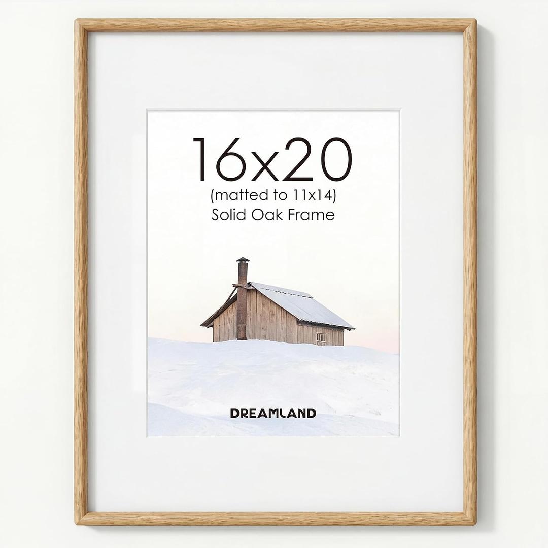 Dreamland 16x20 Frame Solid Walnut Wood Picture Frames Matted to 11x14 Handcrafted Rounded Corner with HD Tempered Glass Tabletop or Wall Mount Display, 1 Pack
