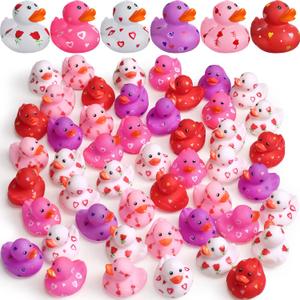 Jerify 72 Pcs 2 Inch Valentine's Day Rubber Duckies Bulk Mini Heart Rubber Ducks for Kids Bathtub Toys Classroom Prizes Birthday Wedding Party Favors Gifts Goodie Bag Fillers, 6 Styles (Cute)