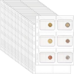 25 Sheets Coin Pocket Pages - 6 Pocket Standard 9-Hole 150 Pockets Inserts Collecting Sleeves for Coins [99mm X 93mm Each Pocket] CS0312506