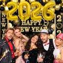 77Pcs Black and Gold New Years Eve Party Supplies 2026 Happy New Year Decorations Kit New Years Balloons Arch Porch Banner Backdrop for 2026 New Year Eve Party Decorations