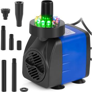 Submersible Pond Fountain Pump with LED Light, 7.2ft Water Pump,Aquarium Pump with 3 Nozzles,Fountains Pump for Small Ponds,Garden, Aquariums, Fish Tanks, Indoor Outdoor Fountain Pump