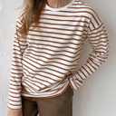 LilyCoco Women's Striped Long Sleeve Shirts Drop Shoulder Tunic Tops Loose Fit White Medium