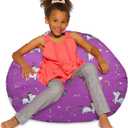 Posh Creations Bean Bag Chair for Kids, Teens, and Adults Includes Removable and Machine Washable Cover, 38in - Large, Canvas Unicorn and Rainbows on Purple