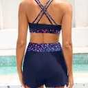 Daci Women 3 Piece Tankini Swimsuits - Tummy Control Tank Top with Bra Modest Bathing Suit with Pockets Boyshorts Bottom 2026 (Blue). M Size