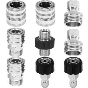Tool Daily Pressure Washer Adapter Set, M22 to 3/8 Inch Quick Connect, 3/4 Inch to Quick Disconnect, Male M22 Hose Adapter, Stainless Steel, 9-Pack