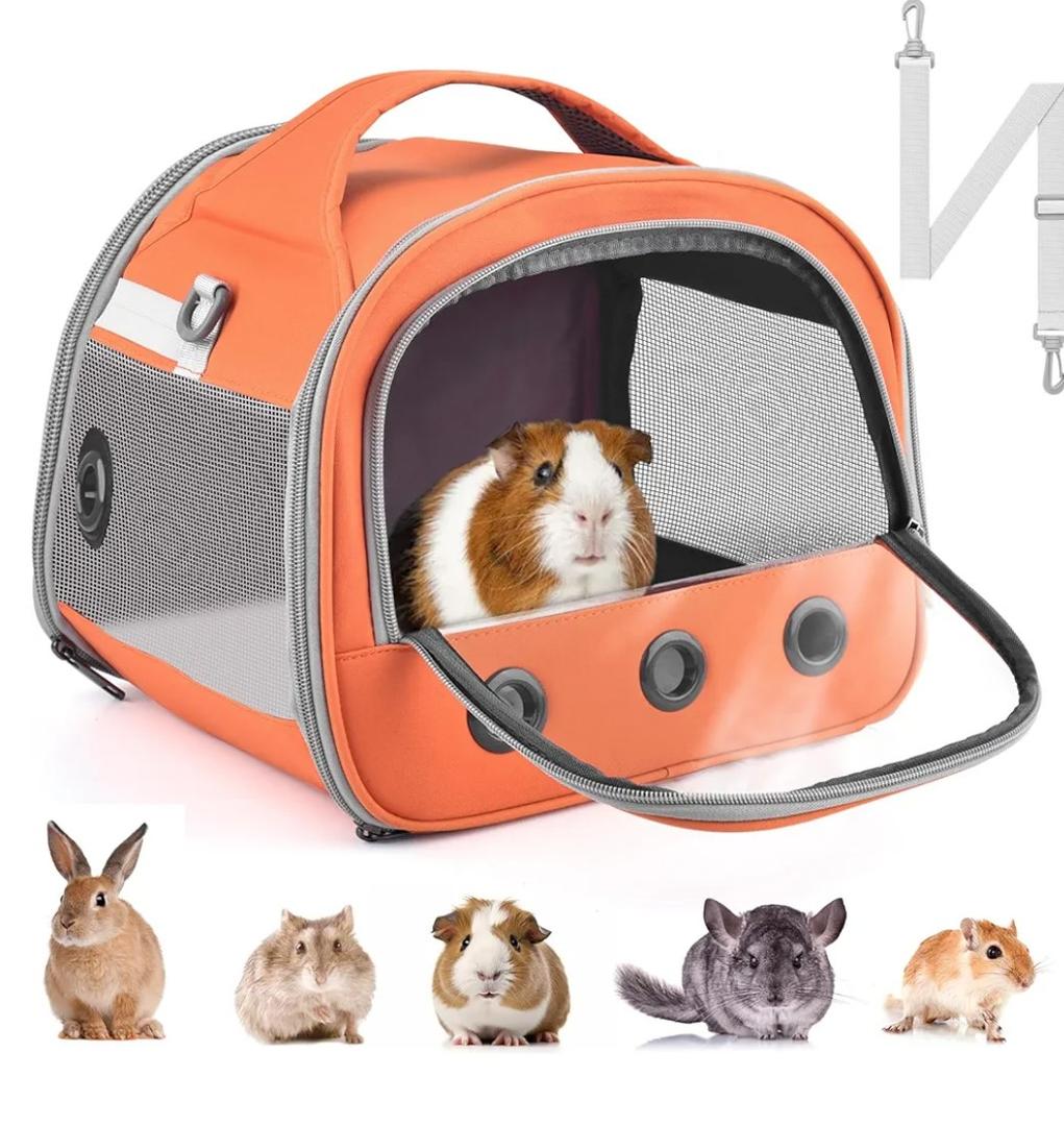 Bissap Guinea Pig Carrier Bag, Portable Small Animal Carrier Pouch for Hamster Chinchilla Rabbit Gerbil Hedgehog Sugar Glider Outgoing Travel Carrying Case Orange