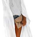 MayBuy Women's Summer Long Flowy Kimono Cardigans Boho Chiffon Beach Cover Up Tops (002 White), S