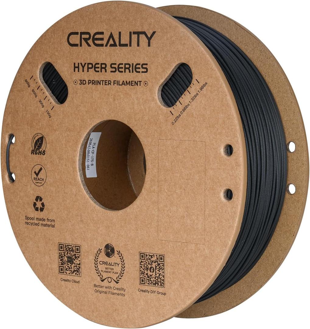 Creality Hyper PLA-CF Carbon Fiber PLA Filament 1.75mm, High-Speed 3D Printer Filament, 50-300mm/s, 1kg(2.2lbs)/Spool, Dimensional Accuracy 0.03mm, Black