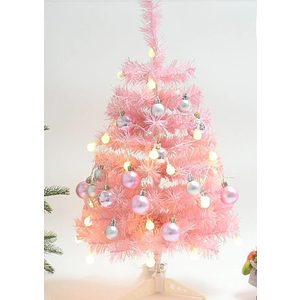 Pink Mini Christmas Tree,2Ft/24Inch Tabletop Small Christmas Tree with Light Ball Ornaments,Battery Operated Desktop Miniature DIY Tree Christmas Decorations