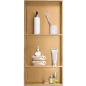 Shower Niche, Stainless Steel Elegant Bathroom Niche, No Tile Needed Recessed Shower Shelf Organizer for Storage (12*30*4 Inch, Gold)