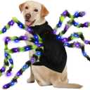 OurWarm Dog Halloween Costumes for Pet 64 LED Furry Large Dog Spider Costume Funny Pet Costumes for Medium Big Dogs Halloween Party Decor Puppy Pets Outfits Cosplay (Green)