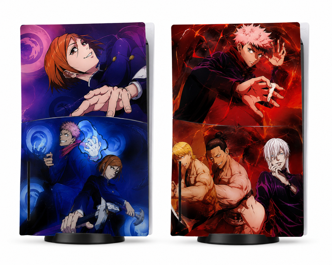 Console PS5 Cover Skin Anime Style - Red/Blue Design PS5 Skin Cover for Disc Version, PlayStation 5 Skins for Console and Controller, Easy to Install - Scratch- and Fade-Resistant PlayStation 5 Cover