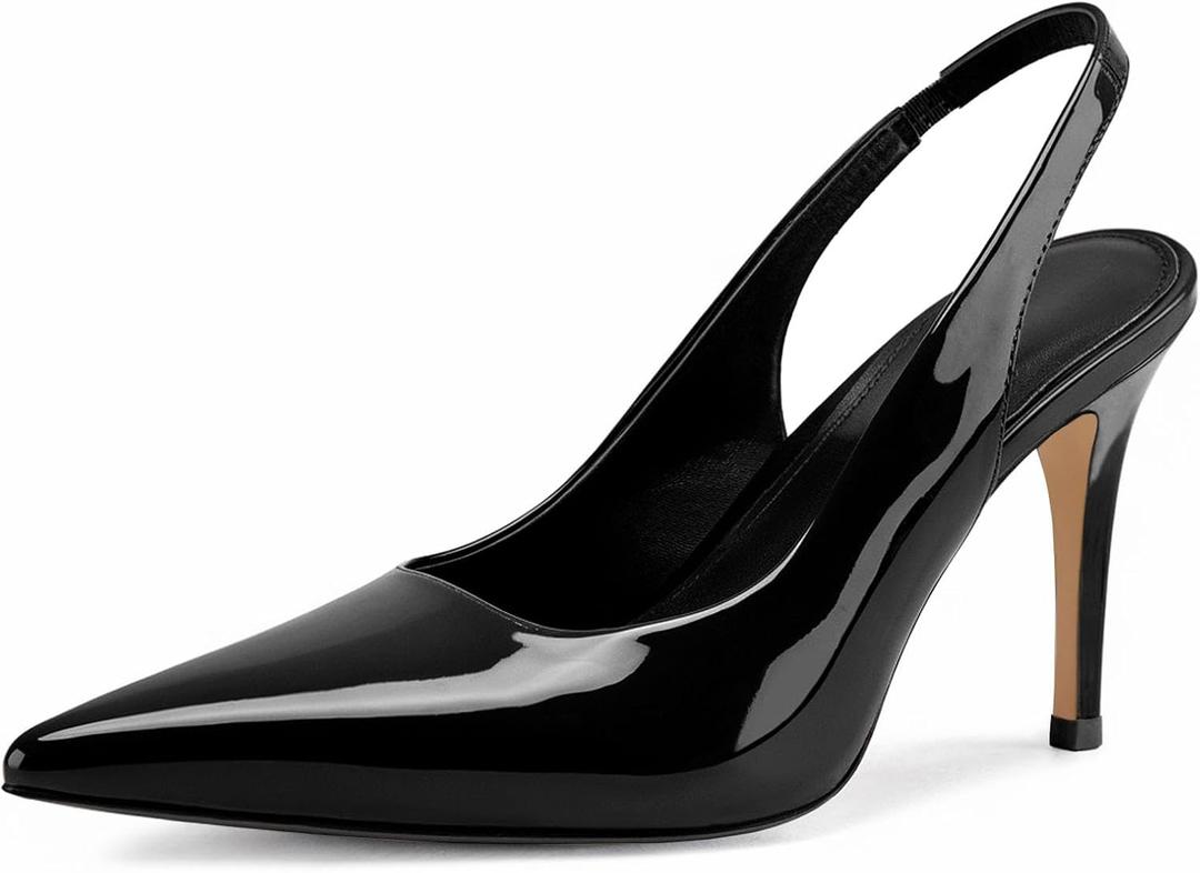 heelchic Slingback Heels for Women Pointed Toe Stiletto Heel Closed Toe Pumps Slip on High Heels 2.95 inch Dress Pumps