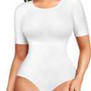 BRABIC Womens Bodysuit Shapewear for Tummy Control Seamless Sleeveless Tank Tops Body Shaper (Large, White Short Sleeve)