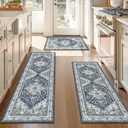 Yamaziot Boho Washable Kitchen Rugs Sets of 3, Non Slip Kitchen Mats for Floor with Rubber Backing, Waterproof & Stain Resistant Thick Carpet Runner Throw Rug for Kitchen, Laundry Room, Hallway, Size: 20"x32"+20"x47"+20"x59", Dark Grey