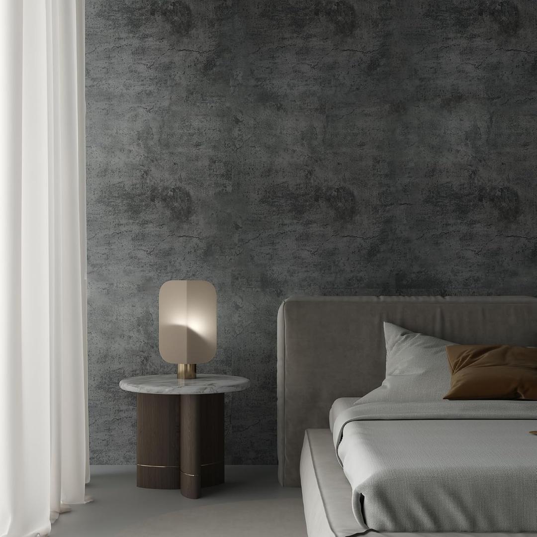TOTIO Gray Concrete Wallpaper Matte Thick Dark Grey Cement Contact Paper Peel Stick Countertop Paper Removable Waterproof Adhesive Furniture Stickers Industrial Style Vinyl Wall Sticker 24x354 inch
