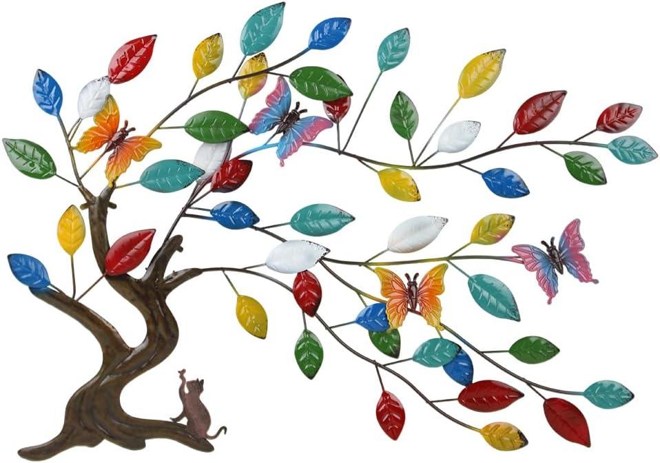 dreamskip Tree of Life Metal Wall Art, 23" Outdoor Large Tree Wall Sculpture with Colorful Leaves and Butteflies, Metal Outdoor Garden Decor for Patio, Fence, Yard, Living Room, Bedroom