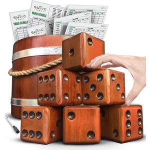 SWOOC Games - Yardzee, Farkle & 20+ Giant Dice Games (All Weather) with Wood Bucket, 5 Scorecards & Marker - Yard Dice Outdoor Game - Large Dice Jumbo - Giant Yard Games - Outside Games - Lawn Games