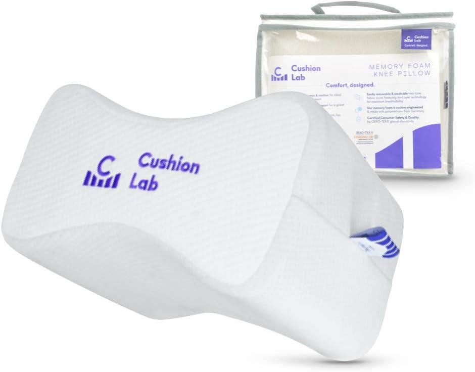 Cushion Lab Extra Dense Orthopedic Knee Pillow for Back Pain Relief, Leg Pain, Hip, Pregnancy, Sciatica & Joint Pain - Memory Foam Wedge Pillow Contour, Medium