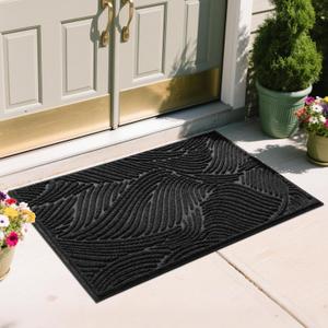 Yimobra Large Door Mat 47x32, All-Weather Waterproof Art Line Outdoor Mats for Front Door, Heavy Duty Non-Slip Welcome Matt for Garage Patio Proch Entryway Indoor, Black
