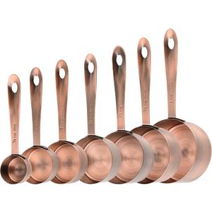 Measuring Cups Set, Copper Measuring Cup Set 7, Stainless Steel Measuring Cups, Kitchen Metal Measuring Cup, Dry Baking Measuring Cups Set, 1/8, 2/3 & 3/4 Heavy Duty Measure Cups for Food, 7 different sizes